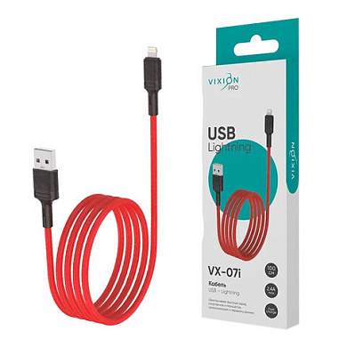 Кабель USB – Lightning 8 pin, 1 м, VIXION PRO VX-07i, для зарядки и передачи данных, красный, 01192, БП-00000910 (арт. 514407)