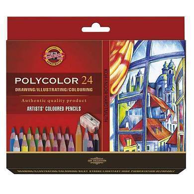 Карандаши цветные художественные Koh-I-Noor "Polycolor 3834", 24цв., заточен.+ точилка+2 ч/гр. кар. 1500, картон, европодвес (арт. 327287)