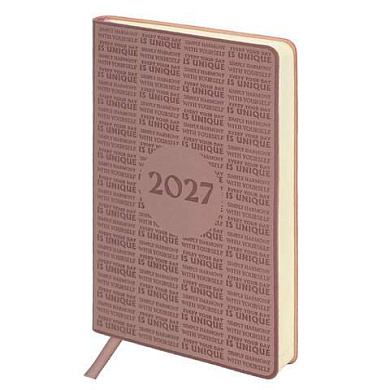 Ежедневник датированный 2027, А5, 138х213 мм, BRAUBERG "Aura", под кожу, гибкий, розовый, 117942 (арт. 117942)