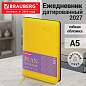 Ежедневник датированный 2027, А5, 138x213 мм, BRAUBERG "Stylish", под кожу, гибкий, желтый, 117971 (арт. 117971)