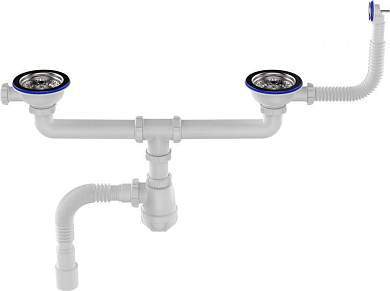 Aquant Сифон для кухни 3 1/2''х40 сдвоенный, с круглым переливом, гибкая труба 40х40/50, D0139-4-MR (арт. 876430)