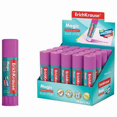 Клей-карандаш ERICH KRAUSE "Magic", 15 г, обесцвечивающийся после высыхания, 4446 (арт. 222287)