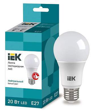 IEK ЛОН A60 E27 20W(1800lm) 4000K 4K 116x60 ECO LLE-A60-20-230-40-E27 (арт. 617333)
