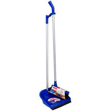 Совок для мусора OfficeClean Professional со щеткой-сметкой, алюм.ручка 70см, пластик, резин. кромка (арт. 266770)