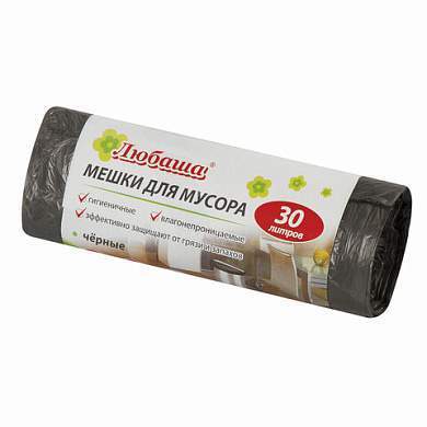 Мешки для мусора 30 л, черные, в рулоне 20 шт., ПНД 5 мкм, 47х55 см, ЛЮБАША эконом, 605329 (арт. 605329)