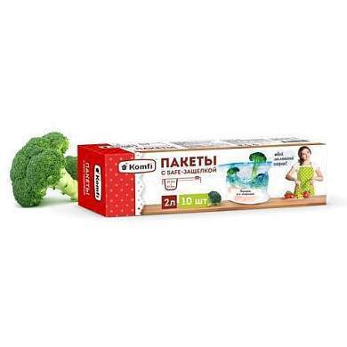 Пакеты для хранения/заморозки с защелкой Zip-Lock/Бегунком 20*24см (2л) 10шт/уп, PES002L, Komfi (арт. 798533)