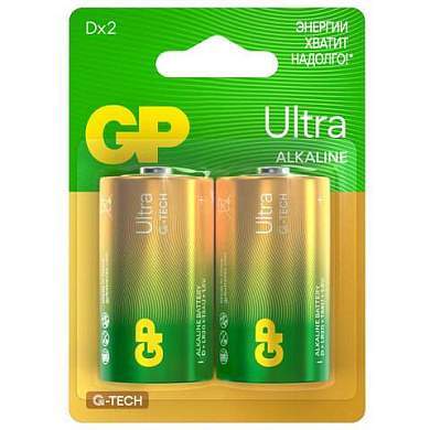 Батарейки GP Ultra, D (LR20, 13А), алкалиновые, КОМПЛЕКТ 2 шт., блистер, 13AU-CR2 (арт. 454092)