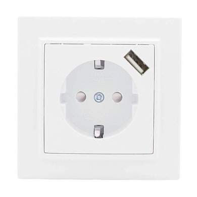 EKF Минск роз. СУ 1 мест. бел. 16А + USB 1A (земля, шторки) ERR16-028-100-USB (арт. 633828)