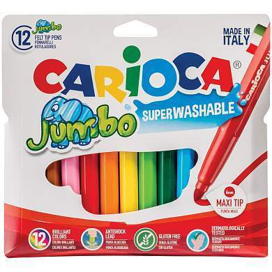 Фломастеры Carioca "Jumbo", 12цв., утолщенные, смываемые, картон, европодвес (арт. 083923)