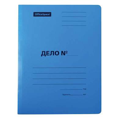Скоросшиватель OfficeSpace "Дело", картон мелованный, 300г/м2, синий, пробитый, до 200л. (арт. 195077)