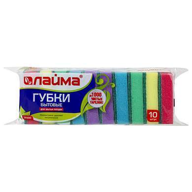 Губки бытовые MAXI, 27х96х64 мм, КОМПЛЕКТ 10 шт., поролон/абразив, для посуды/уборки, LAIMA, К0003, 601552 (арт. 601552)