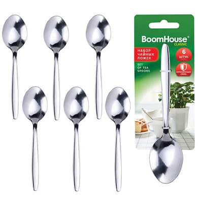 Ложки чайные CLASSIC, НАБОР 6 шт., на подвесе, нержавеющая сталь, серебристые, BOOMHOUSE (БУМХАУС), 702282 (арт. 702282)