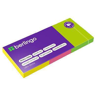 Самоклеящийся блок Berlingo "Ultra Sticky", 50*40мм, 3 блока по 100л., 3 неоновых цвета (арт. 287186)