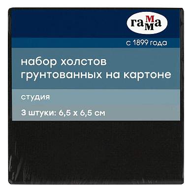 Набор холстов на картоне Гамма "Студия", 3шт., 6,5*6,5см, цвет черный, 100% хлопок, 280г/м2, мелкое (арт. 373971)