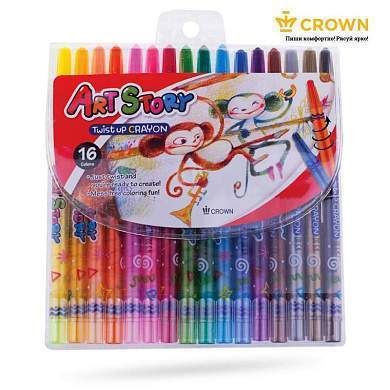 Карандаши восковые Crown "ArtStory", 16цв., выкручивающийся стержень, ПВХ, европодвес (арт. 225400)