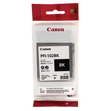Картридж струйный CANON (PFI-102BK) iPF500/510/F600/605/610/650/655/700/710/720, черный, оригинальный, 130 мл, 0895B001 (арт. 361553)