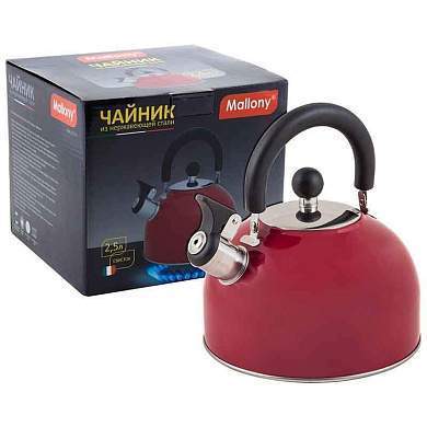 Чайник метал. со свистком (0,4мм) MAL-039-R, 2,5л, ручка нейлон, красный 910084 Mallony (арт. 277244)