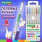 Ручки гелевые С БЛЕСТКАМИ BRAUBERG KIDS "CUTE ANIMALS", НАБОР 6 ЦВЕТОВ, корпус с печатью, узел 1 мм, линия письма 0,7 мм, 144443 (арт. 144443)