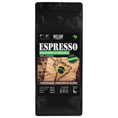 Кофе в зернах WELDAY (ВЭЛДЭЙ) "ESPRESSO БРАЗИЛИЯ МОЖИАНА" 1 кг, арабика 100%, 624400 (арт. 624400)
