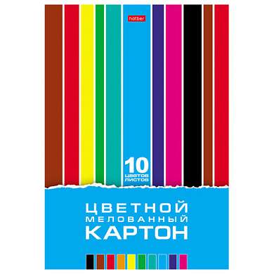 Картон цветной А4, МЕЛОВАННЫЙ, 10 листов, 10 цветов, в папке, HATBER, 195х280 мм, "Creative Set", 094760, 10Кц4_05809 (арт. 119601)