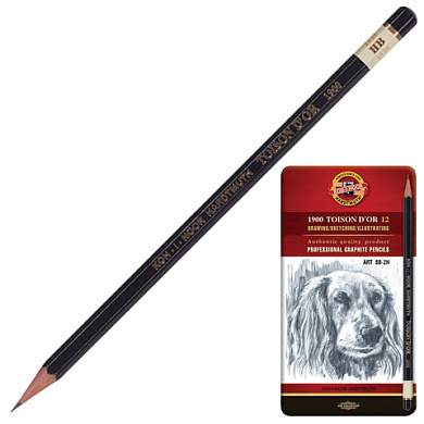 Карандаши чернографитные KOH-I-NOOR "Toison D'or", НАБОР 12 шт., 8B-2H, металлическая коробка, 1912012001PL, 1912012001PLRU (арт. 181043)