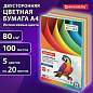 Бумага цветная BRAUBERG, А4, 80 г/м2, 100 л., (5 цветов х 20 л.), интенсив, для офисной техники, 112461 (арт. 112461)