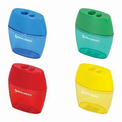 Точилка BRAUBERG "Diamond Dual", 2 отверстия для чернографитных карандашей (в том числе утолщенных), с контейнером, ассорти, 226941 (арт. 226941)