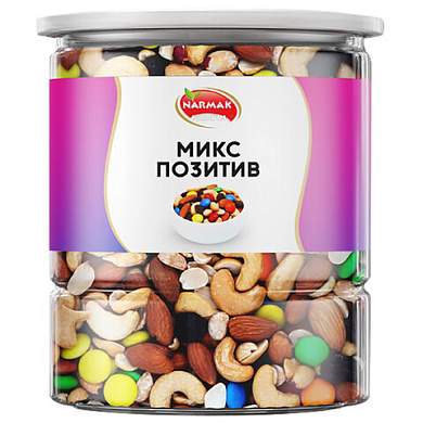 Смесь орехов NARMAK "Микс Позитив" (миндаль, кешью, арахис, изюм, шоколадное драже), 500 г, 00-00000142 (арт. 624964)
