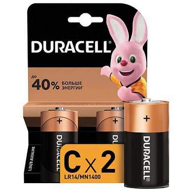 Батарейки КОМПЛЕКТ 2 шт., DURACELL Basic ОРИГИНАЛ, С (LR14, 14А), алкалиновые, блистер (арт. 450428)