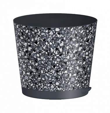 Горшок для цветов Stone Flower D=100мм (0,5л) прикорн.полив с декором, серый 221606735/01 Homver (арт. 800987)