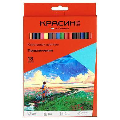 Карандаши цветные Красин "Приключения", 18цв., шестигран., заточен., картон, европодвес (арт. 356625)