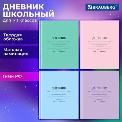Дневник 1-11 класс 40 л., твердый, BRAUBERG, матовая ламинация, АССОРТИ, 107165 (арт. 107165)