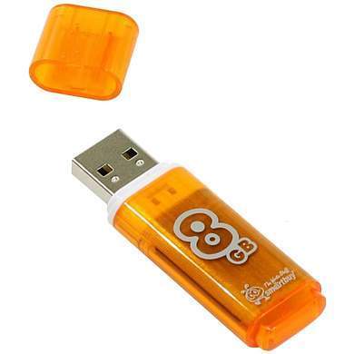 Память Smart Buy "Glossy" 8GB, USB 2.0 Flash Drive, оранжевый (арт. 230849)