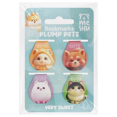 Закладки магнитные для книг, 4шт., MESHU "Plum pets", голографическая фольга (арт. 382176)