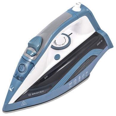 Утюг BRAYER BR4002, 2400 Вт, керамическое покрытие, самоочистка, антикапля, антинакипь, голубой (арт. 456108)