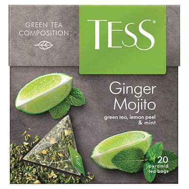 Чай TESS "Ginger Mojito" зеленый с ароматом мяты, цедрой лимона, имбирем, 20 пирамидок по 1,8 г, 0788-12 (арт. 621041)