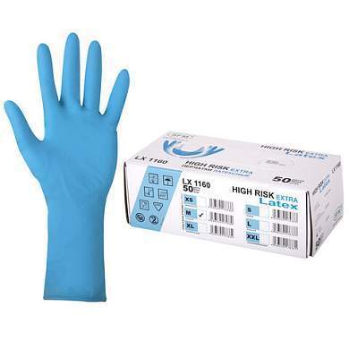 Перчатки латексные смотровые сверхпрочные SFM HIGH RISK LX 1160, 25 пар (50 шт.), M (средний) (арт. 631511)