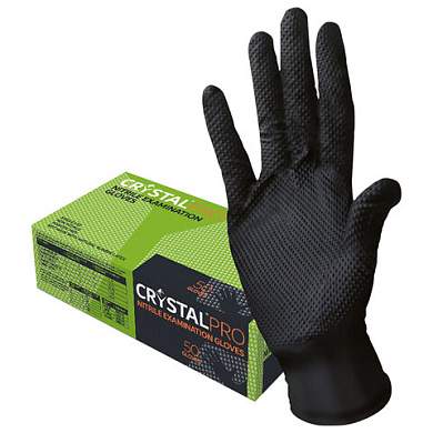 Перчатки нитриловые смотровые с текстурой CRYSTAL PRO, 25 пар (50 шт.), размер XL (очень большой), черные, CR-BL-03 (арт. 631754)