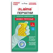 Перчатки МНОГОРАЗОВЫЕ латексные LAIMA, С АРОМАТОМ АЛОЭ, зеленые, хлопчатобумажное напыление, размер L (большой), вес 55 г, 700546 (арт. 700546)