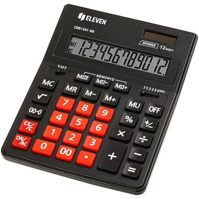 Калькулятор настольный Eleven Business Line CDB1201-BK/RD, 12 разрядов, двойное питание, 155*205*35мм, черный/красный (арт. 365634)