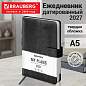 Ежедневник датированный 2027, А5, 138x213 мм, BRAUBERG "Legend", под кожу, застежка, серый, 117919 (арт. 117919)