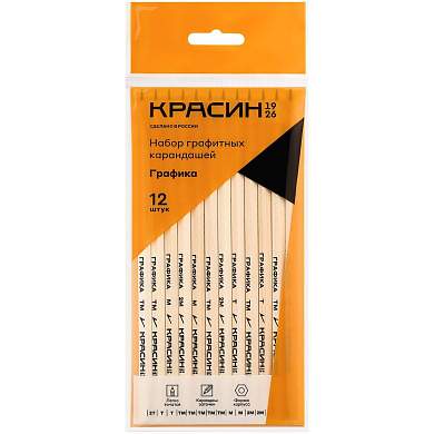 Набор карандашей ч/г Красин "Графика", 12шт., 2H-2B, заточен., пакет, европодвес (арт. 360814)