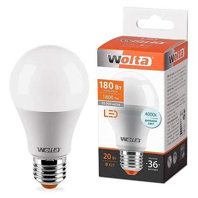 Wolta лампа светодиодн. ЛОН A65 E27 20W(1650lm) 4000K 4K 4K 135x65 25S65BL20E27 (арт. 681439)