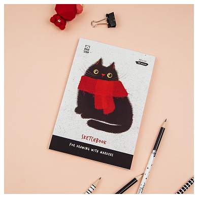 Скетчбук для рисования маркерами 50л. А5 на склейке MESHU "Cat", 90г/м2, soft touch (арт. 358385)