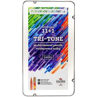 Карандаши многоцветные Koh-I-Noor "TRI-TONE 3442", 12шт., металл.коробка (арт. 324504)