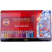 Карандаши цветные художественные Koh-I-Noor "Polycolor", 36цв., заточен., метал. пенал (арт. 132741)