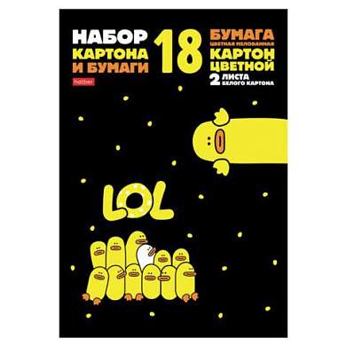 Набор картона и бумаги A4, мелованные 18 л. (8 цвет. картона + 8 цвет. бумаги + 2 белого картона) в папке, HATBER, 200х290, "Утята", 079824, 18НКБ4_28676 (арт. 107416)