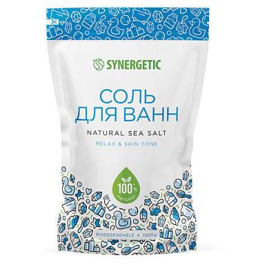 Соль для ванн 1 кг SYNERGETIC "Детокс и расслабление", морская, натуральная, 300011 (арт. 701913)