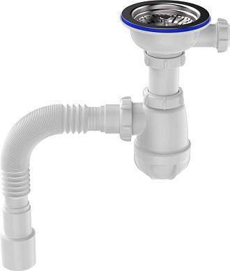 Aquant Сифон для кухни 3 1/2''х40 с метал.решеткой, гибкая труба 40х40/50, белый, B0144-12-MR (арт. 876427)