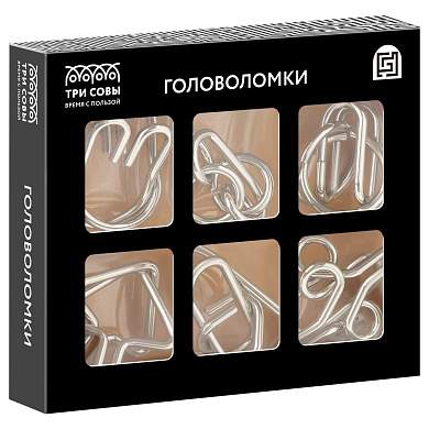Набор металлических головоломок ТРИ СОВЫ, 6шт., картонная коробка (арт. 370203)